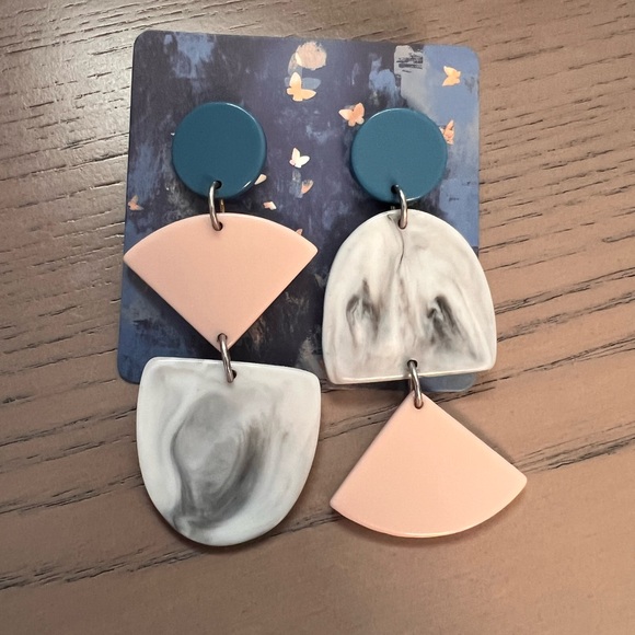 Geometric Statement Earrings in Pink and Gray - Picture 1 of 4